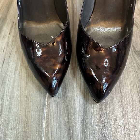 Stuart Weitzman Pumps tortoise Patent Leather 7.5 Cognac Tartuga Pointed Toe - Picture 5 of 10